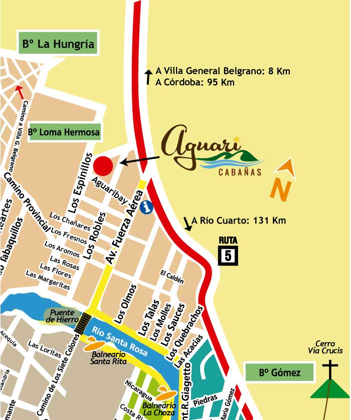 Mapa de ubicación Cabañas Aguari Santa Rosa de Calamuchita